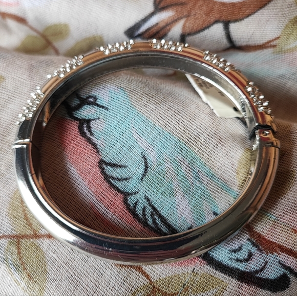 Talbots Silver Tone Clear Rhinestone Clamper Bangle Bracelet NWT Retired Vintage - Picture 4 of 12